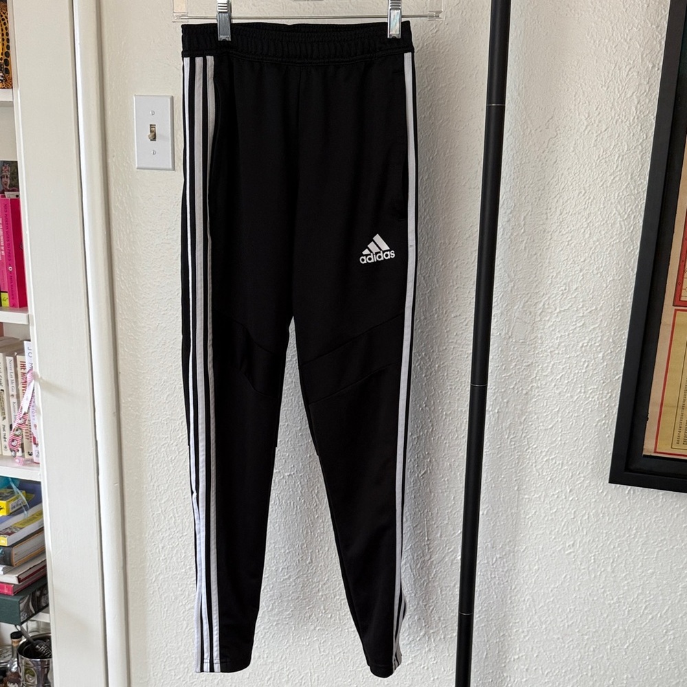 Adidas Womens Black Joggers with White Stripes. EUC XS